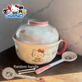 Sanrio Licensed Cute Cat Ramen Bowl with Lid & Handle - Japanese Anime Kitten Noodle Bowl, Microwave & Dishwasher Safe, Heat-Resistant Plastic with Spoon Included - for Home, Dorm, & (Collectible)