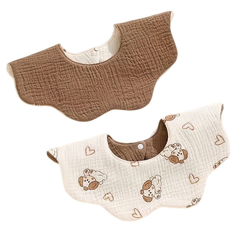 5pcs Soft Gauze Baby Bibs and Aprons Set - Pastel Colors (Pink, Yellow, Brown) with Cute Animal & Floral Patterns, Snap Closure