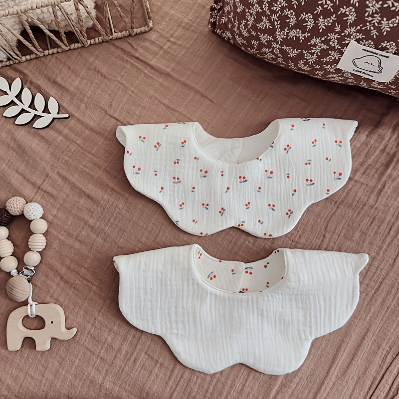 5pcs Soft Gauze Baby Bibs and Aprons Set - Pastel Colors (Pink, Yellow, Brown) with Cute Animal & Floral Patterns, Snap Closure