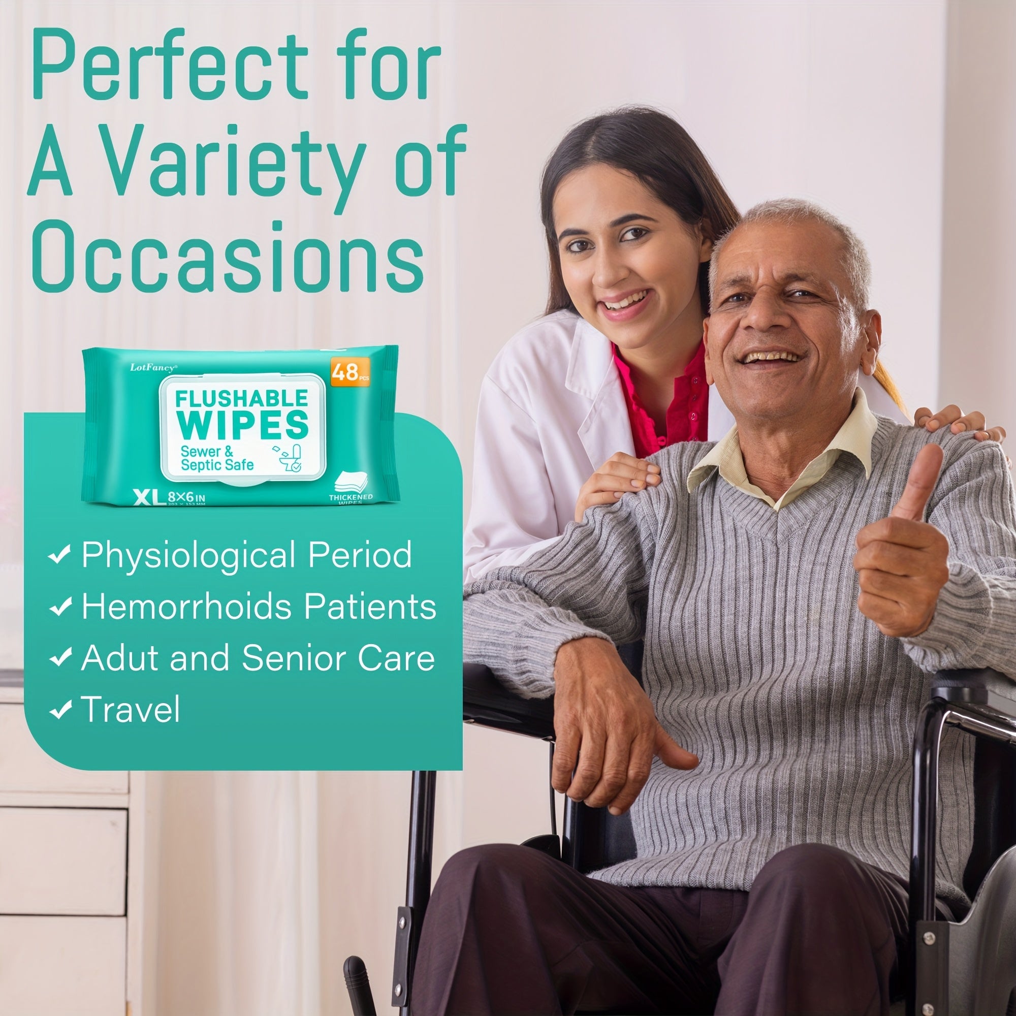 3\u002F6 Packs LotFancy Extra Large Flushable Wet Wipes | Thickened Butt Wipes, 144\u002F288 Wipes, Septic & Sewer Safe, Quick-Dispersing, No Alcohol, Plant-Based Fibers - Personal & Household Cleaning Wipes