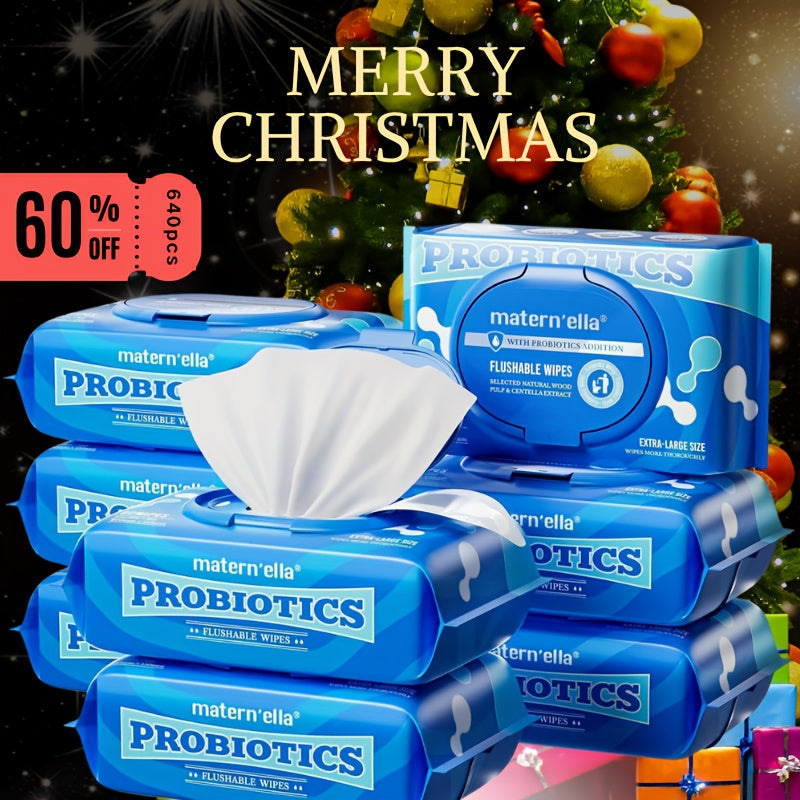 matern'ella Flushable Wipes Extra Large Corner-Connected Wet Wipes Plant Based Fibers with Probiotics Fragrance Free Sewer Safe Butt Wipe Adult 3 Packs of 80.Halloween&Christmas gifts!