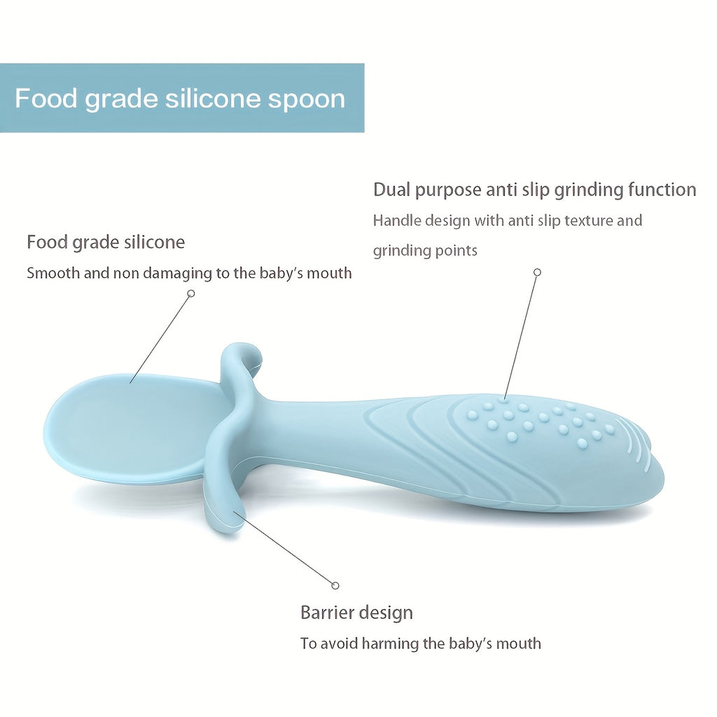 3pcs Silicone Feeding Spoons - 3 different shapes Youngsters spoons, 3pcs Soft Silicone Feeding Set for - Food Grade Spoon and Fork in Pastel colors (Cream, Pink, Green, Blue) - Safe & Durable tableware with textured grip, Silicone Feeding Set