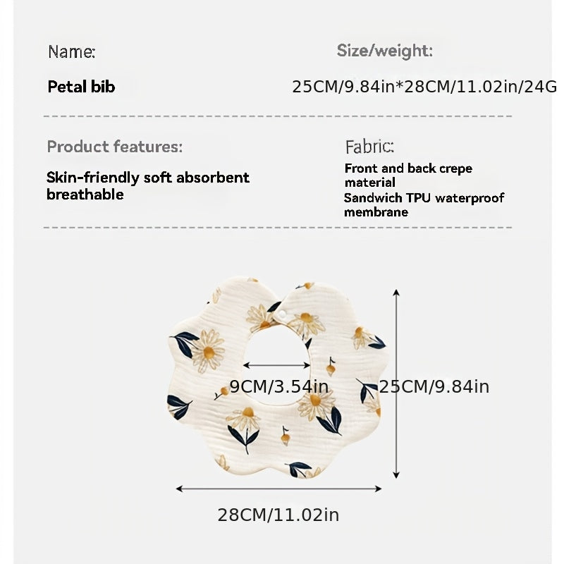 5pcs Soft Gauze Baby Bibs and Aprons Set - Pastel Colors (Pink, Yellow, Brown) with Cute Animal & Floral Patterns, Snap Closure