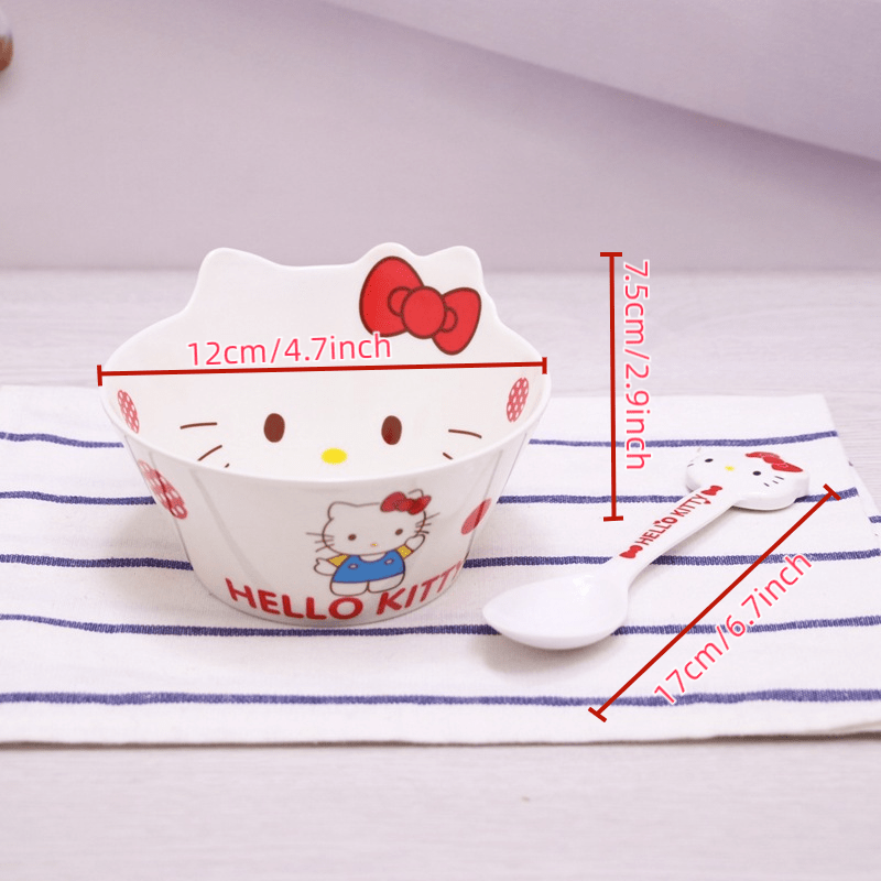2pcs Hello Kitty Dinnerware Set with Spoon - Cute White Japanese Anime Plates & Bowl, Non-Toxic Melamine Tableware for ' Parties, Birthday Tea Time, Christmas, for (Dinnerware Set)
