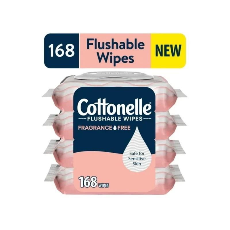 Cottonelle Fragrance Free Flushable Wet Wipes, 4 Flip-Top Packs