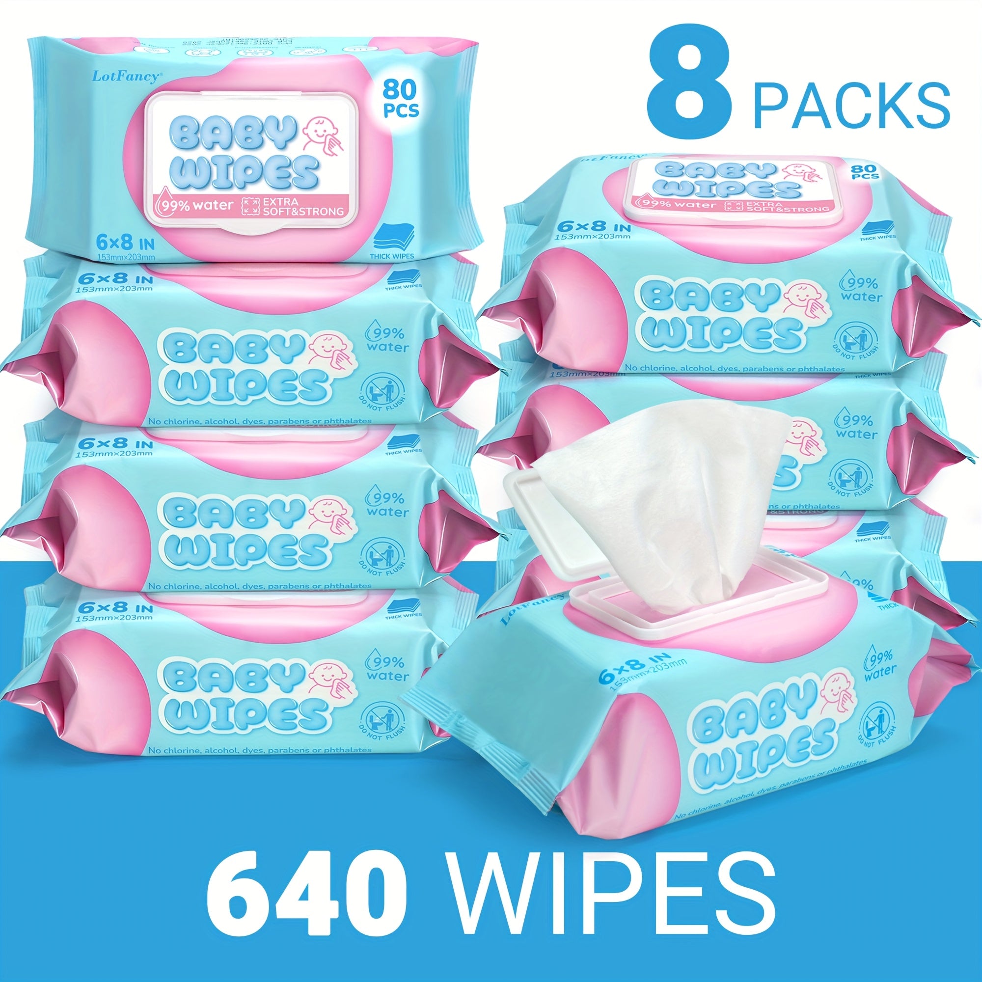 8 Packs Baby Wet Wipes for Sensitive Light - Unscented, Hypoallergenic & Thickened Cleaning Power, 80 Wipes per Pack (320 Total) | Bulk Soft Wipes for Sensitive Light, & | Gentle for Sensitive Stomachs, Diaper Changes & Teething | 645g\u002FPack