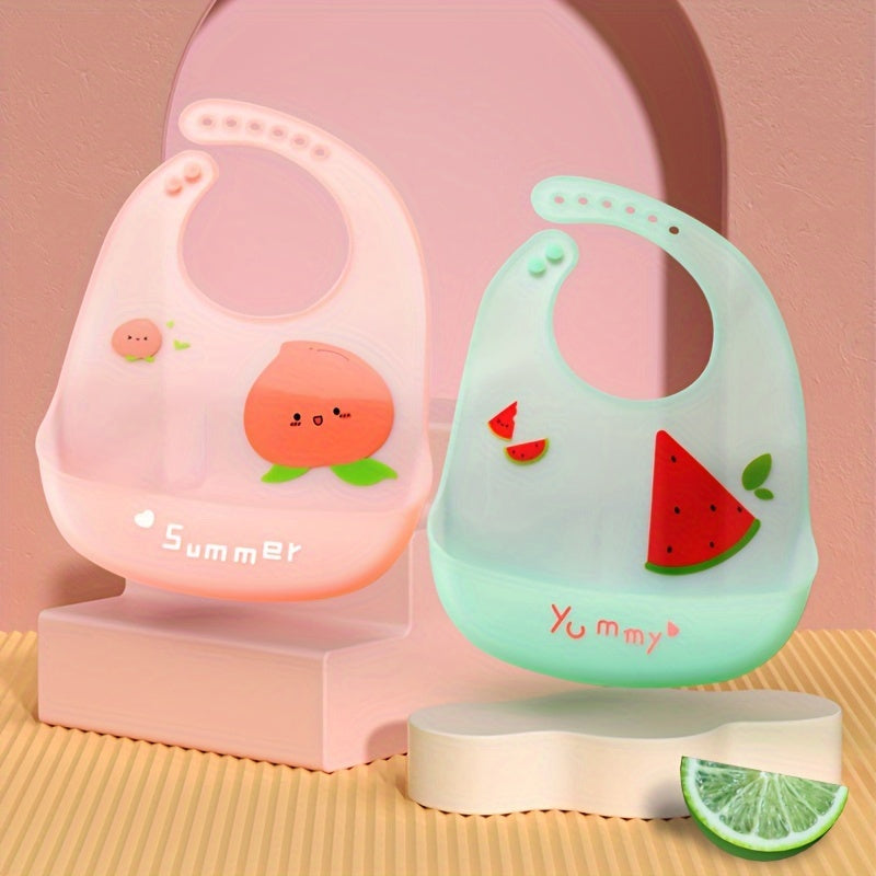 Baby Silicone Feeding Bib with Fruit Pattern - Lightweight, Soft, 3D, High-Quality Silicone, High Quality, Easy to Clean, Convenient Storage