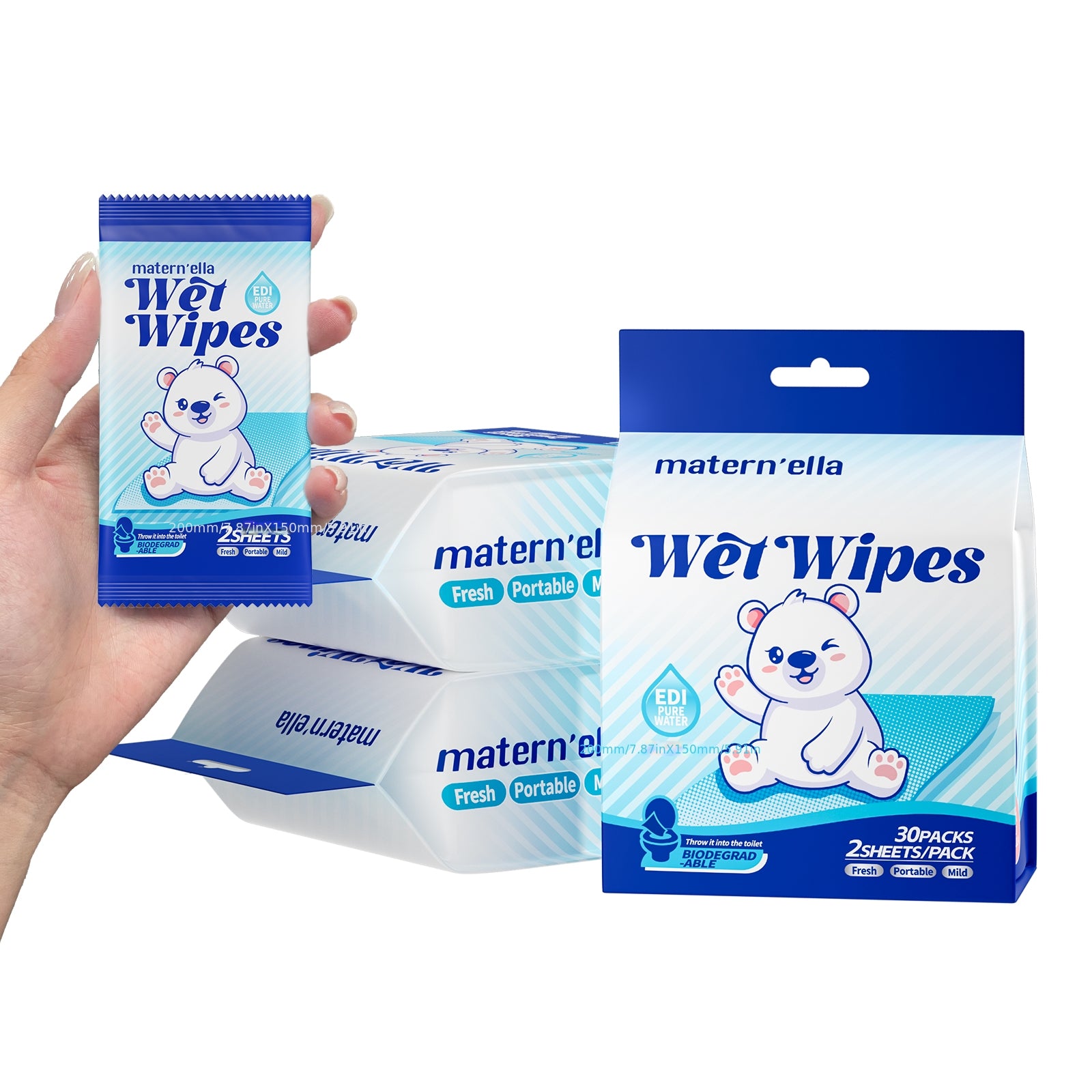 matern'ella Flushable Wipes Extra Large Corner-Connected Wet Wipes Plant Based Fibers with Probiotics Fragrance Free Sewer Safe Butt Wipe Adult 3 Packs of 80.Halloween&Christmas gifts!