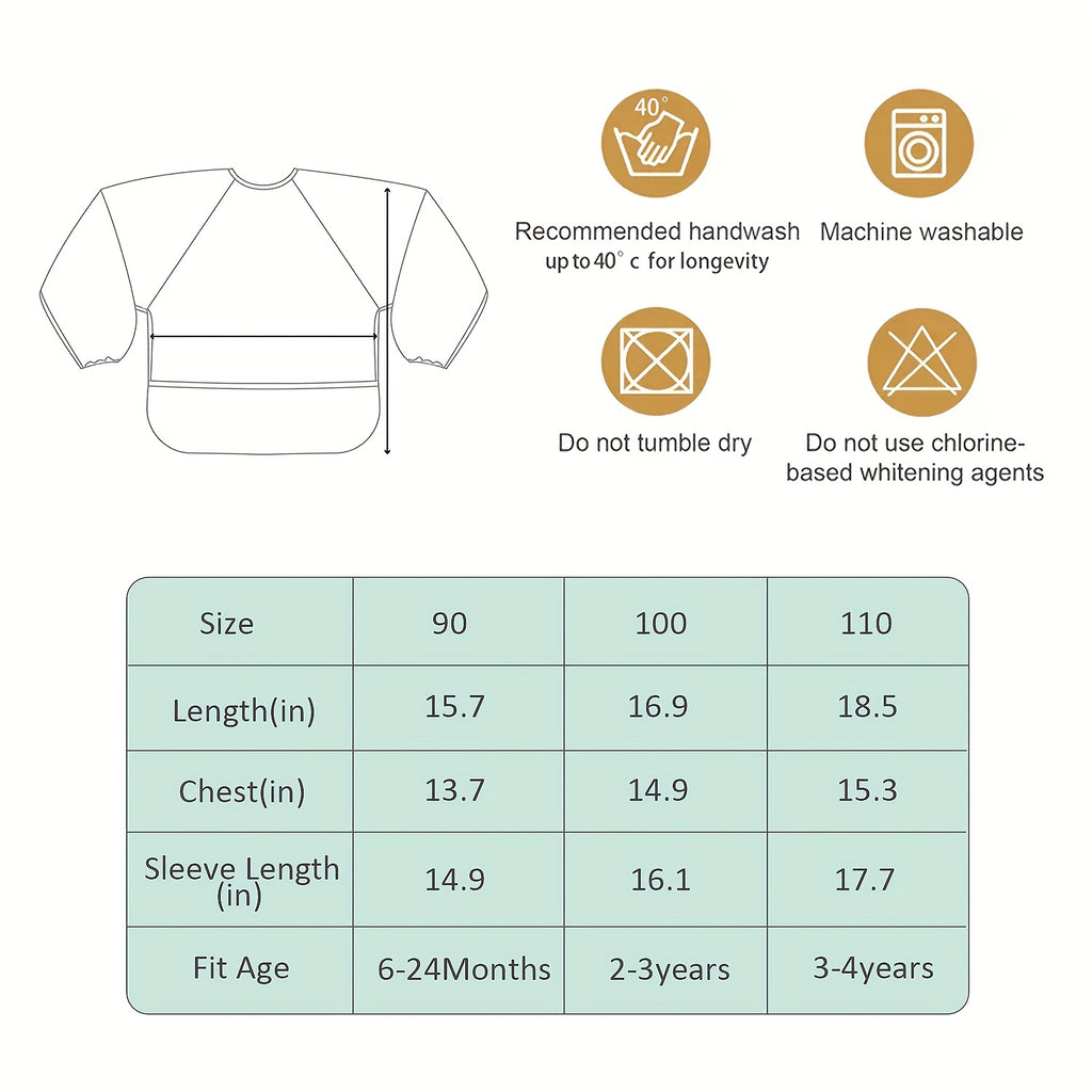 Mess-Proof Baby Bibs 2-Pack Mess-Proof Baby Bibs, Machine Washable Toddler Full-Sleeve Bib Outfit for Baby Boy or Girl, Baby Led Weaning, BLW Supplies, Fits Ages 6-36 Months