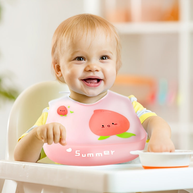 Baby Silicone Feeding Bib with Fruit Pattern - Lightweight, Soft, 3D, High-Quality Silicone, High Quality, Easy to Clean, Convenient Storage