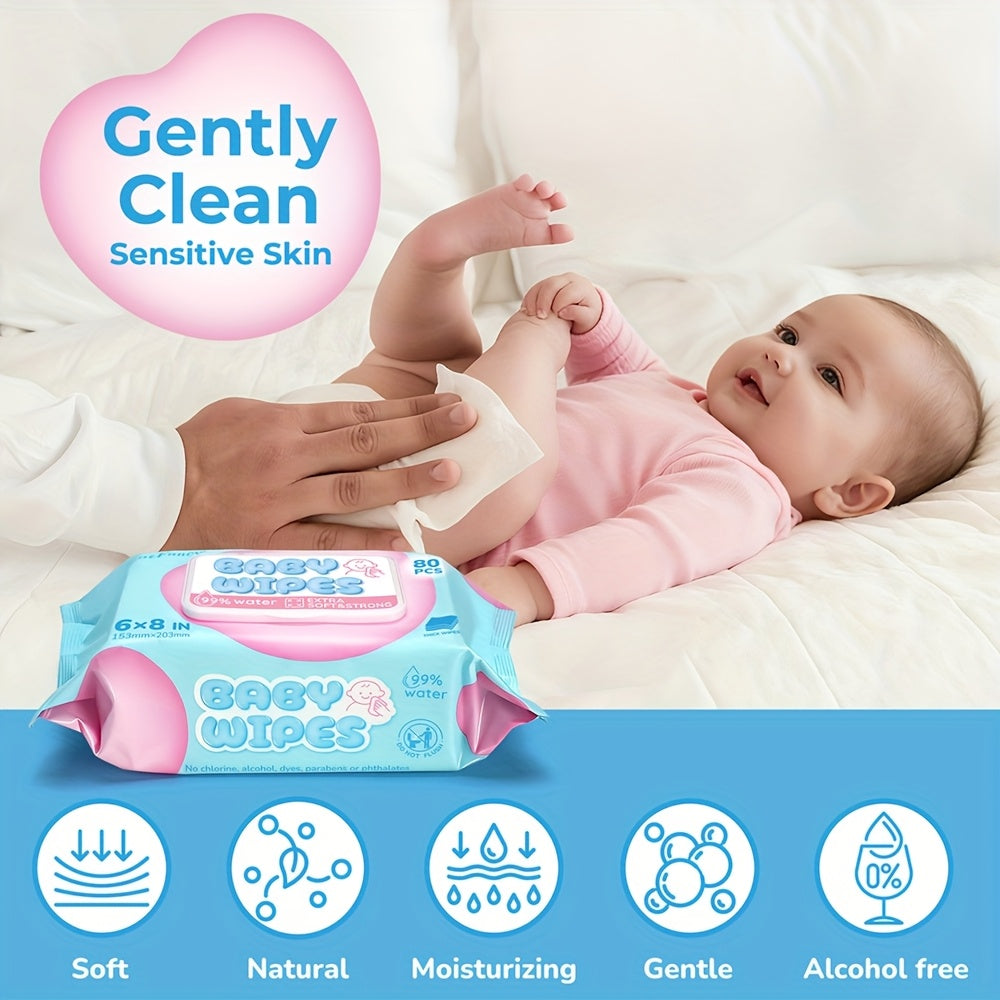 8 Packs Baby Wet Wipes for Sensitive Light - Unscented, Hypoallergenic & Thickened Cleaning Power, 80 Wipes per Pack (320 Total) | Bulk Soft Wipes for Sensitive Light, & | Gentle for Sensitive Stomachs, Diaper Changes & Teething | 645g\u002FPack