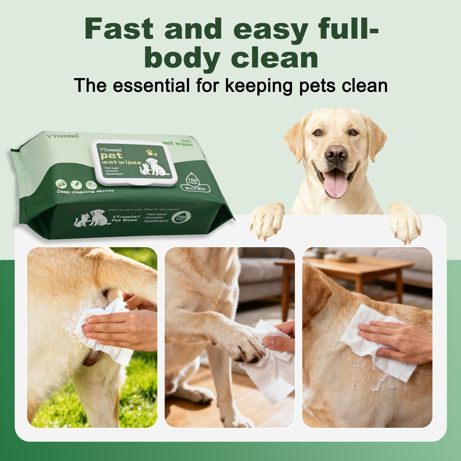 400 Count Extra Large Pet Wet Wipes Gentle Pet Wipes with Soothing Aloe, Multi-Purpose Deodorizing Wipes for Daily Cleaning, No Harsh, Plant-Based Fabric Multi-Purpose, Fiber for Paws, Face & Butt, Unscented