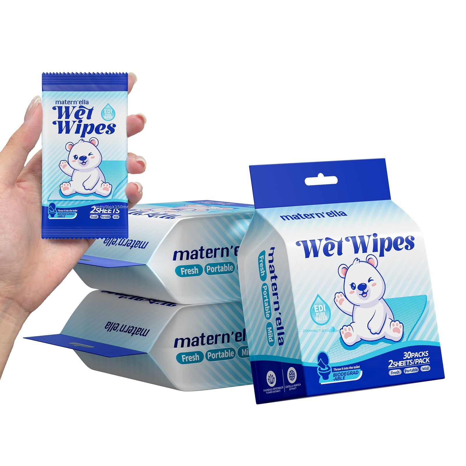 matern'ella Flushable Wipes Extra Large Corner-Connected Wet Wipes Plant Based Fibers with Probiotics Fragrance Free Sewer Safe Butt Wipe Adult 3 Packs of 80.Halloween&Christmas gifts!