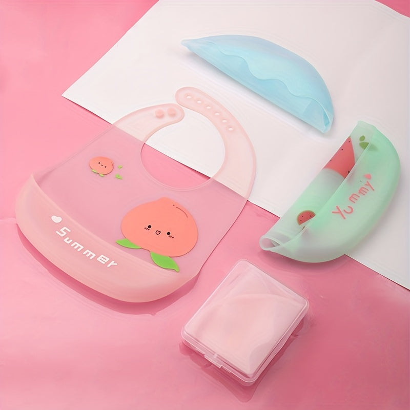 Baby Silicone Feeding Bib with Fruit Pattern - Lightweight, Soft, 3D, High-Quality Silicone, High Quality, Easy to Clean, Convenient Storage