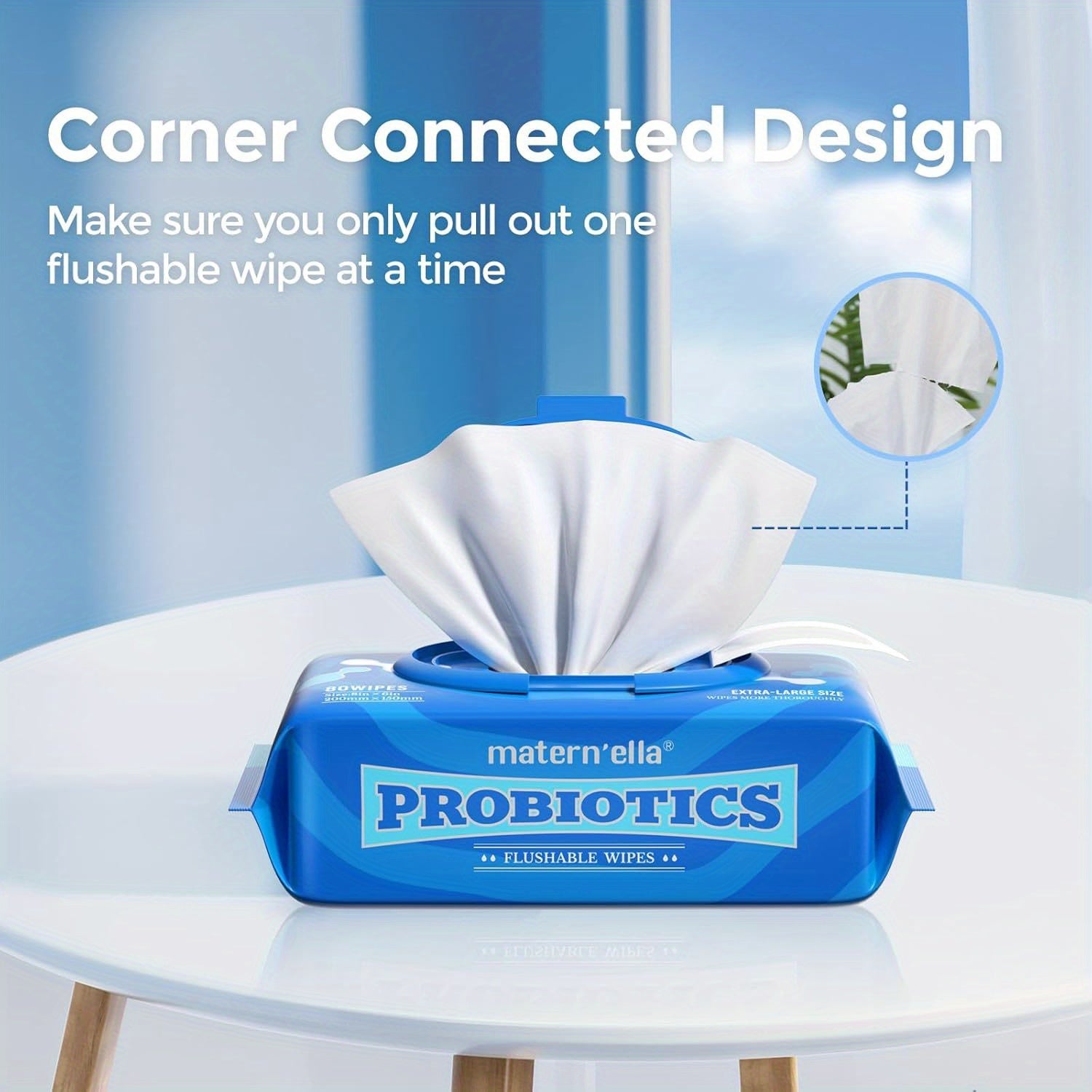 matern'ella Flushable Wipes Extra Large Corner-Connected Wet Wipes Plant Based Fibers with Probiotics Fragrance Free Sewer Safe Butt Wipe Adult 3 Packs of 80.Halloween&Christmas gifts!