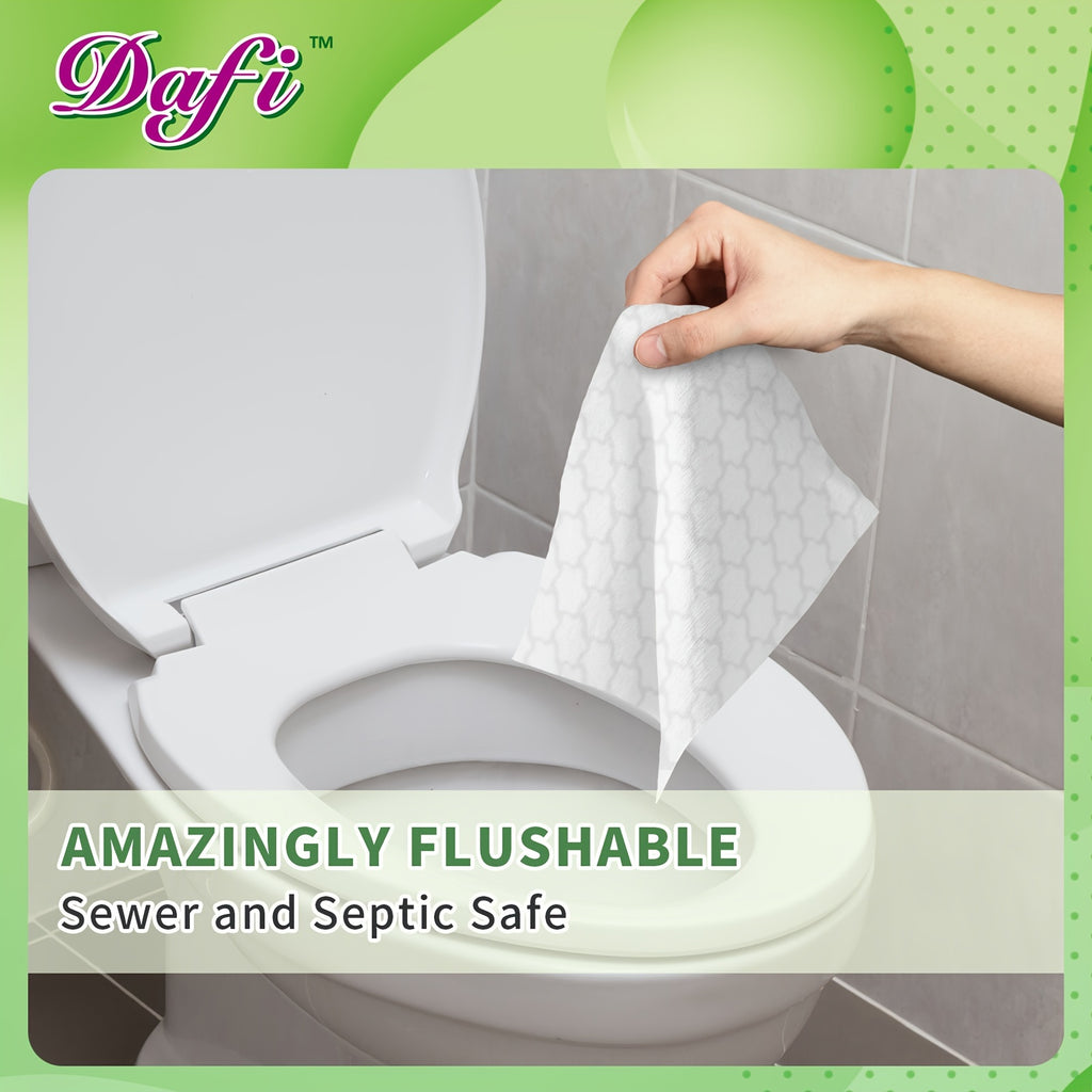 DAFI Flushable Wipes for Adult Wet Wipes, Total 480 Unscented Toilet Wipes Flushable, No Alcohol & 100% Plant Based Fibers, Septic And Sewer Safe Pack Of 6
